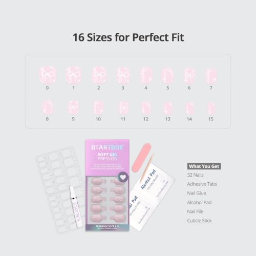 BTArtbox Press On Nails Squoval Bloom Together - 32Ct Pink 3D Bow