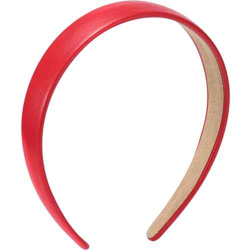 WantGor 1 Inch PU Leather Headband, Wide Padded Hairband Fashion Hair Bands Cute Womens Headbands Holiday DIY Hair Accessories (Red)