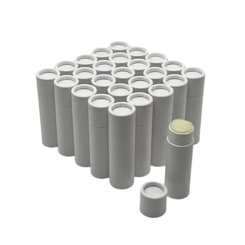 GreenWay 0.3oz / 8.5g Kraft Paperboard Lip Balm Tubes with Lids - 25 Pack Lip Gloss Tubes Refillable DIY Cosmetic Containers - Lip Balm Containers Chapstick Empty Holder - White
