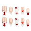 3H Luxury Handmade Press On Nails Candy Crush (Red, Small), Short Almond Artificial Nails with 3D Pearls, White Bows & Red Hearts, Reusable