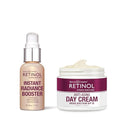 Retinol Instant Radiance Booster - Provides A Burst of Anti-Aging Hydration and Luminosity + Retinol Anti-Aging Day Cream Broad Spectrum SPF 20 Moisturizes & Reduces Look of Fine Lines.