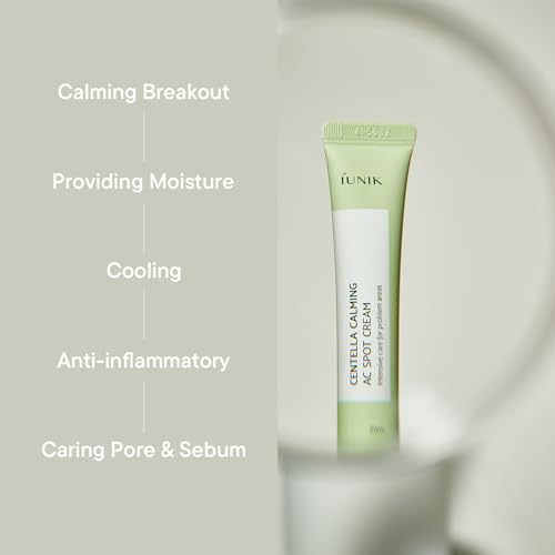 IUNIK 81% Concentrated Centella Calming Gel Acne Spot Cream w/AHA BHA PHA Salicylic Acid Niacinamide Tea Tree Oil-Free Blemish Pimple Lightweight for Adults & Teens .67 Oz Sensitive Acne-prone skin