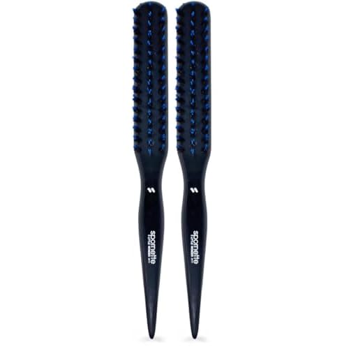 Spornette Boar Bristle Hair Brush for Women & Men - Little Wonder Small Teasing Brush - Create Slick Backs & Volume - Boar & Tourmaline Nylon Bristles for Back Brushing & Combing (Blue) (Pack of 2)