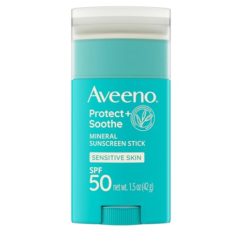 Aveeno Protect + Soothe Mineral Sunscreen Stick for Sensitive Skin, SPF 50, Water-Resistant for 80 minutes, Face & Body Sunscreen with Zinc Oxide & Oat, Fragrance-Free, Travel Size, 1.5 OZ