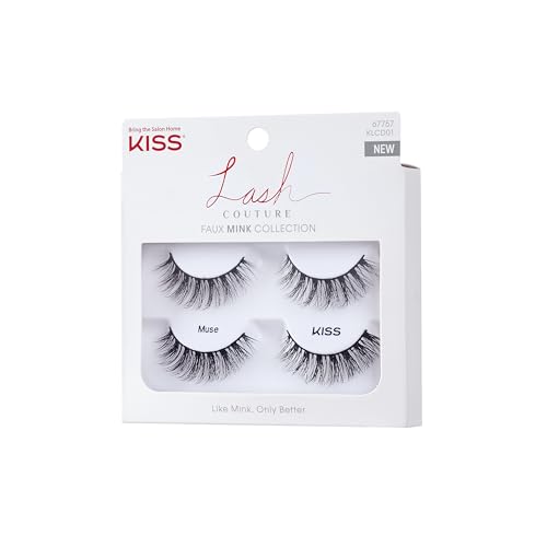 KISS Faux Mink, False Eyelashes, 'Muse', 14mm, Includes 2 Pairs Of Lashes, Easy to Apply, Reusable Lash Clusters