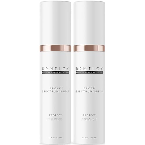 DRMTLGY Anti Aging Clear Face Sunscreen and Facial Moisturizer with Broad Spectrum SPF 45. Oil Free, Zinc Oxide Sunscreen For Sensitive Skin and Acne Prone Skin. 1.7 oz, 2 pack