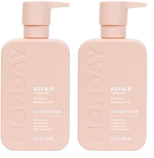 MONDAY HAIRCARE Repair Conditioner 12 oz. (354 ML) for Dry to Damaged Hair, Made with Keratin, Coconut Oil, Shea Butter and Vitamin E (Pack of 2)