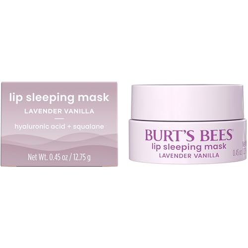 Burt’s Bees Lavender Vanilla Lip Sleeping Mask, With Hyaluronic Acid and Squalane Moisturizer To Instantly Hydrate Lips, Overnight Lip Mask, Lip Treatment, 0.45 oz.