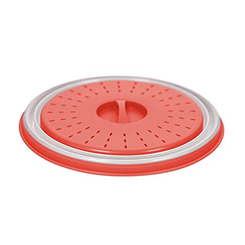 Tovolo Microwave Splatter Cover for Food, Medium (Candy Apple Red) - Collapsible & Vented Silicone Splatter Guard Lid - Microwave Plate & Dish Cover with Handle - BPA-Free Kitchen Gadget for Meal Prep