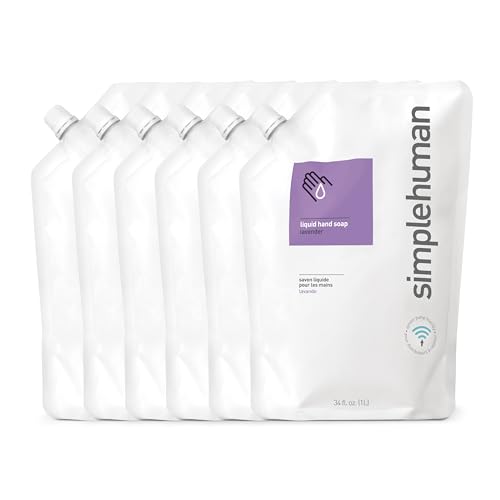 simplehuman Lavender Moisturizing Liquid Hand Soap Refill Pouch, 34 Fl. Oz, Pack of 6