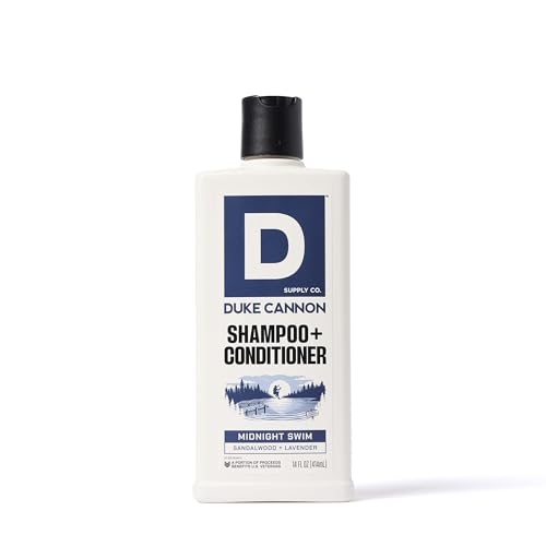 Duke Cannon 2-in-1 Shampoo & Conditioner for Men ? Midnight Swim, 14 oz ? Cooling, Strengthening Formula with Menthol, Tea Tree & Protein