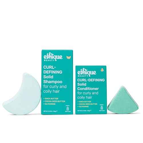 Ethique Beauty Curl-Defining Shampoo & Conditioner Bar Set for Thick, Curly Hair with Shea Butter - Plastic-Free, Vegan, Cruelty-Free - 2 Pack