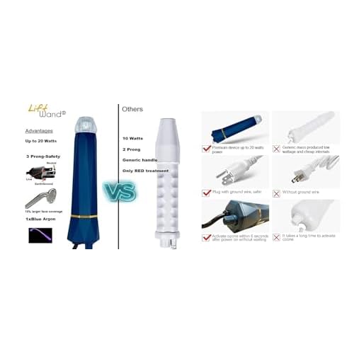 Lift Wand 2.0 Facial Anti-Aging Skin Therapy Wand Up to 20 Watt Power Includes 5 attachments w/Exclusive Nose Attachment w/ 3 Prong Safety Cord