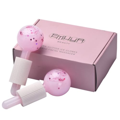 Ice Globes for Facials ? Facial Tools for Face & Eye Puffiness Relief, Cool Skincare Cryo Tools - Pink Drink Glitter