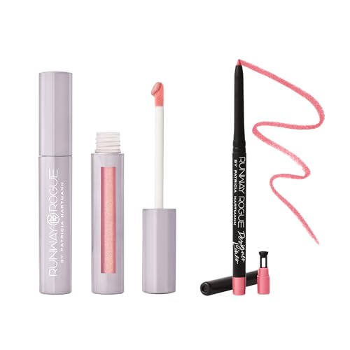 Runway Rogue Pearl Glam Liquid Lipstick + Liner Kit, Long-Wear Gold and Rose Shimmer Liquid Lipstick, 'Go See', Designer Liner Matte Blush Pink Lip Liner, 'It's a Wrap'
