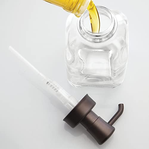 mDesign Square Glass Refillable Liquid Soap Dispenser Pump Bottle for Bathroom Vanity Countertop, Kitchen Sink - Holds Hand Soap, Dish Soap, Hand Sanitizer, Essential Oils - 2 Pack - Clear/Bronze