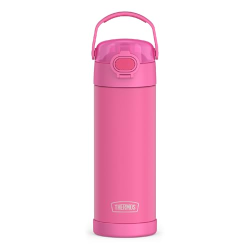 THERMOS FUNTAINER 16 Ounce Stainless Steel Vacuum Insulated Bottle with Wide Spout Lid, Neon Pink