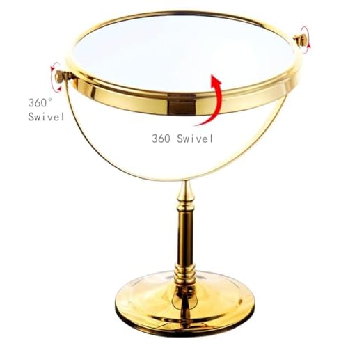 Gold Makeup Mirror 1X/10X Free Standing for Bathroom 8 Inches 360 Swivel Dual-Sided Tabletop Makeup Mirror, Metal