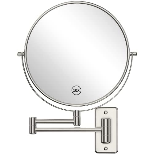 Benbilry 9" Large Size Wall Mounted Makeup Vanity Mirror, 1X/10X Magnifying Double Sided Shaving Mirror for Bathroom, 360¡Æ Swivel Extendable Arm, Nickel Finish
