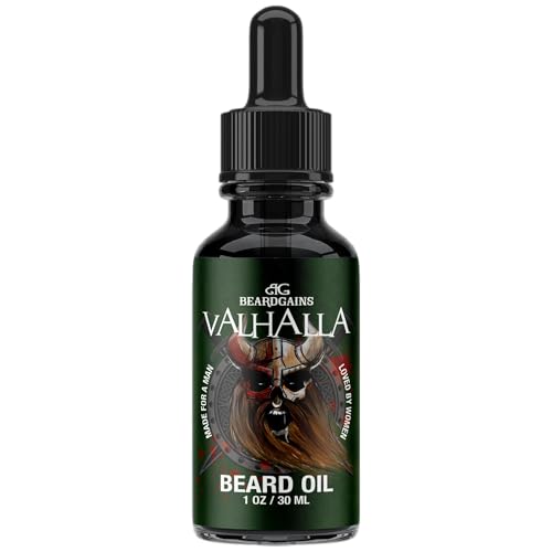 Beard Gains Beard Oil for Men - Organic Beard Growth Oil, Moisturizer & Conditioner, Softens & Strengthens Facial Hair, Reduces Itch, Promotes Healthy Beard (1oz, Valhalla)