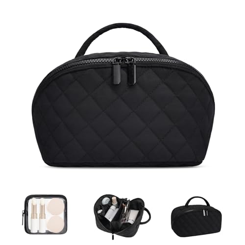 Quilted Makeup Bag Set - Waterproof Cosmetic Organizer for Travel