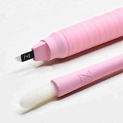 Mellie’s Signature Microblading Pen – Pack of 10 Disposable Eyebrow Tattoo Pens | Sterilized Blades C14 .18mm | Rubber Grip & Pigment Sponge | Professional Brow Tool (Pink)