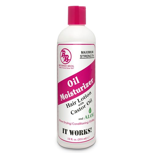 Bronner Bros BB Oil Moisturizer Hair Lotion for Damaged Hair, Scalp Stimulator with Castor Oil, Aloe Vera, Vitamin B5 & Coconut ? Alcohol-Free Formula, Natural & Relaxed ? 12oz