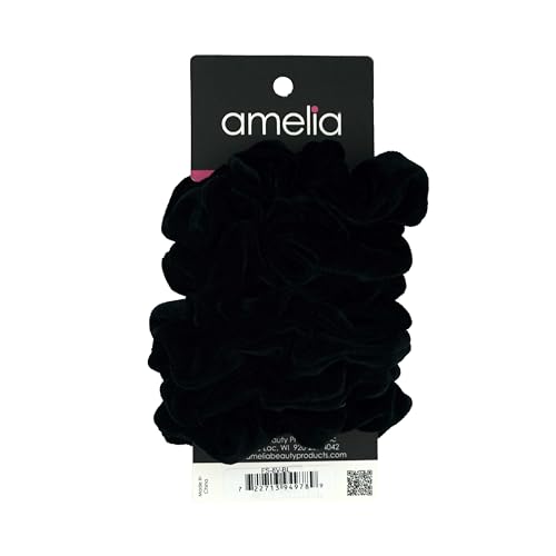 Amelia Beauty, Tan Velvet Scrunchies, Medium 3.5in, Gentle on Hair, Strong Hold, No Snag, No Dents or Creases. 8 Pack