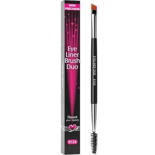 KESHIMA Angled Eyeliner Brush Duo ? Extra Fine Precision Eye Liner Brush & Spoolie ? Dual-Ended Tool for Liner Application, Eyebrow Grooming, Shaping & Blending Powders, Gels & Liquids