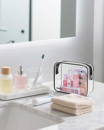 WANDF TSA Approved Clear Toiletry Bag, 2-Pack Quart Size