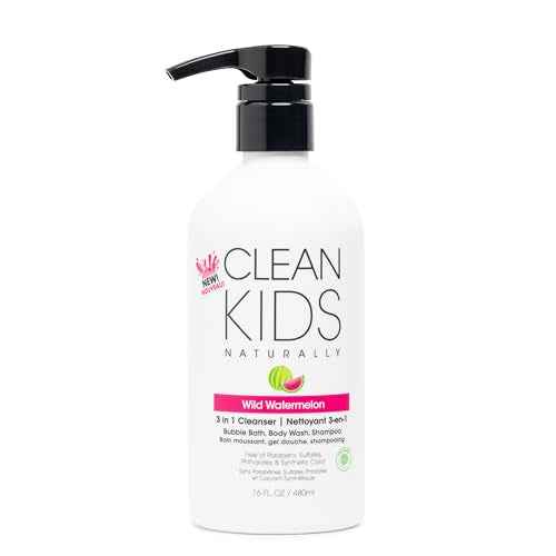 Gabriel Cosmetics Clean Kids Naturally Wild Watermelon 3-in-1 Shampoo, Cleanser & Bubble Bath (16 Fl Oz (1 Bottle), Watermelon 3-in-1)