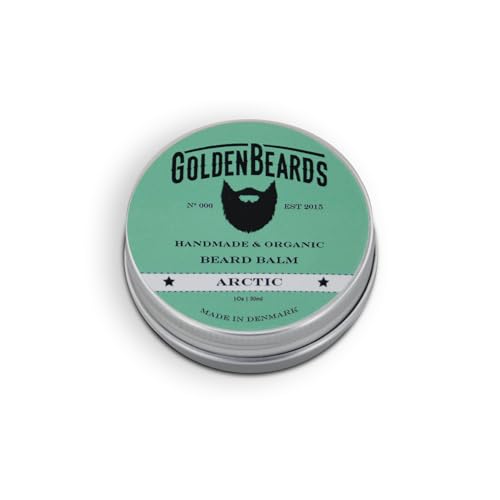 Golden Beards Organic Beard Balm Arctic ? Shea, Cocoa & Beeswax Blend with Peppermint, Tea Tree & Orange Scent ? 30ml Vegan Handmade Styling Balm for Beard Hydration & Freshness, Handmade in Denmark.