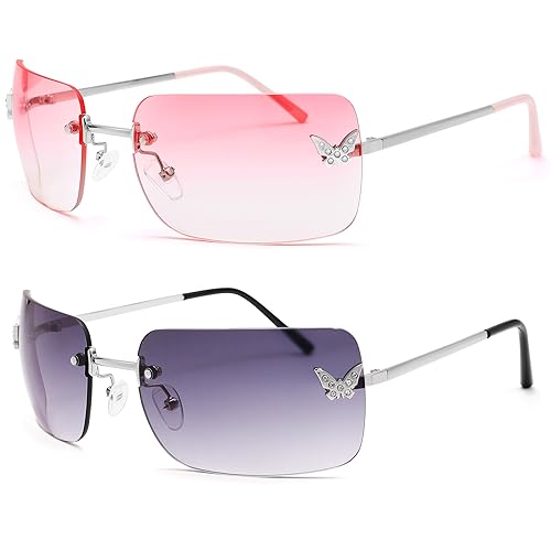 Revemo Rectangle Rimless Sunglasses - Retro Vintage Style