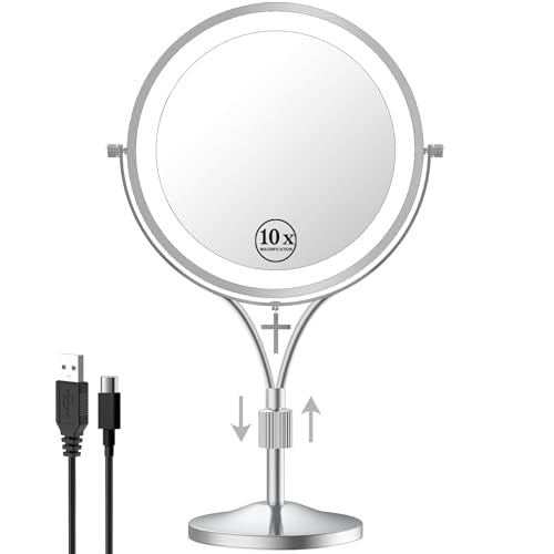 7" Lighted Makeup Mirror 1x/10x Magnification with 3 Color Lights