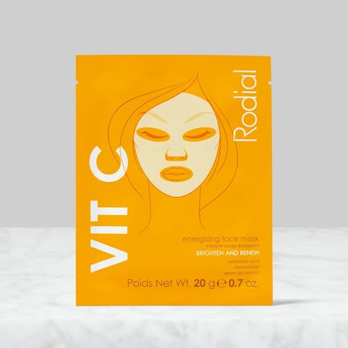 Rodial Energising Face Mask Vit C (1 Sachet) Under Eye Luminosity Boost, Hyaluronic Acid, Vitamin C, Niacinamide and Green Tea, Rejuvenating Eye Patches, Eye Patches for Dark Circles