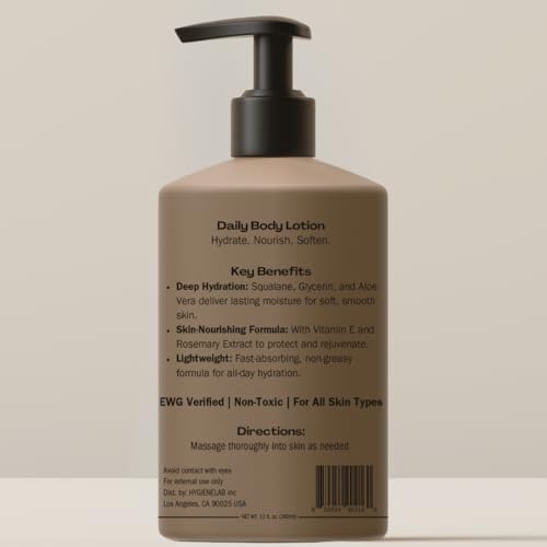 HygieneLab Body Lotion for Men ? EWG Verified, Ultra Hydrating, Non-Toxic, Fast-Absorbing, Fragrance-Free, Unscented, Paraben-Free, Sulfate-Free, Daily body lotion for Dry Skin & Sensitive Skin, 12oz