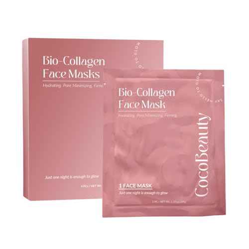 Bio Collagen Face Mask ? Hydrating & Anti-Aging Korean Collagen Sheet Masks, Deep Hydration, Smooths Fine Lines, Overnight Face Mask for Radiant Skin (4 pcs)