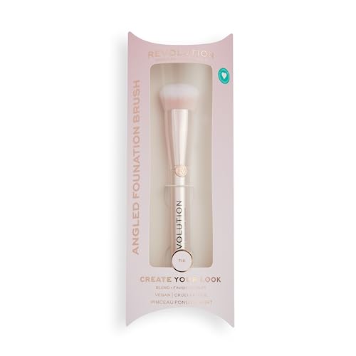 Revolution, Create Angled Foundation Brush (R8), Applicator for Blending & Sculpting Liquid or Cream Makeup on Face & Neck, Vegan & Cruelty-Free