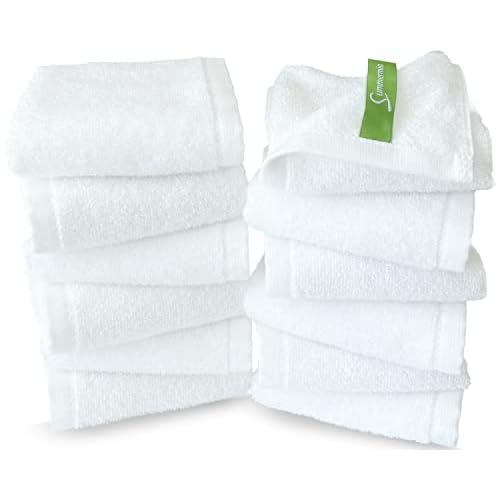 12 Pack Washcloths 13" x 13" - Soft Wash Cloths for Your Face Towel, Viscose derived from Bamboo & Cotton Blend Wash Cloths for Your Body (White)