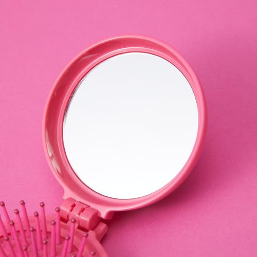 MINISO Barbie Portable Folding Mirror Comb for On-The-Go Styling | Compact Travel Hair Brush with Mirror | Fits in Pocket, Purse, Makeup Bag, Backpack | Detangling Comb for Women Quick Touch Ups