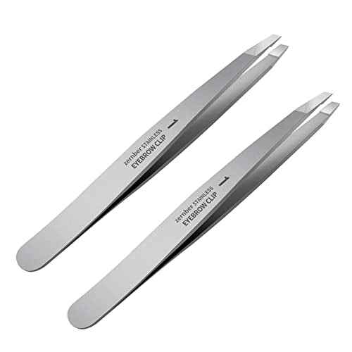 Tweezers Set - Professional Stainless Steel Slant Tweezers, Precision Tweezers Set for Shaping Eyebrows, Great Beauty Tools for Facial Hair, Ingrown Hair, Blackhead Removal(2Pcs Slant Tweezer)