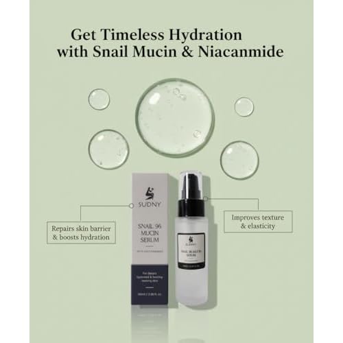 Snail Mucin 96% Repairing Essence with Niacinamide, Aloe Vera & Glycerin - Snail Mucin Serum to Hydrate & Repair Dull Skin & Fine Lines- Gentle Skincare Serums with Snail Serum for Everyday Care