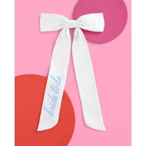 xo, Fetti Blue Bride to Be Embroidered White Hair Bow | Bachelorette Party Hairpiece, Bridal Shower Accessory, Bridesmaid Gift, Wedding Headband, Engagement Accessory