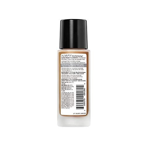 Almay Skin Perfecting Comfort Matte Foundation Liquid Makeup, Hypoallergenic, Cruelty- & Fragrance-Free, Dermatologist-Tested, 230 Warm Caramel, 1 fl oz