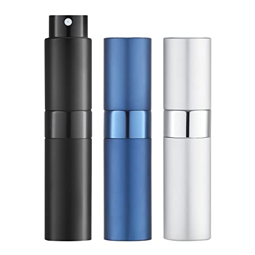 LISAPACK 8ml Travel Refillable Perfume Bottles - Set of 3 Colors Black Silver Blue