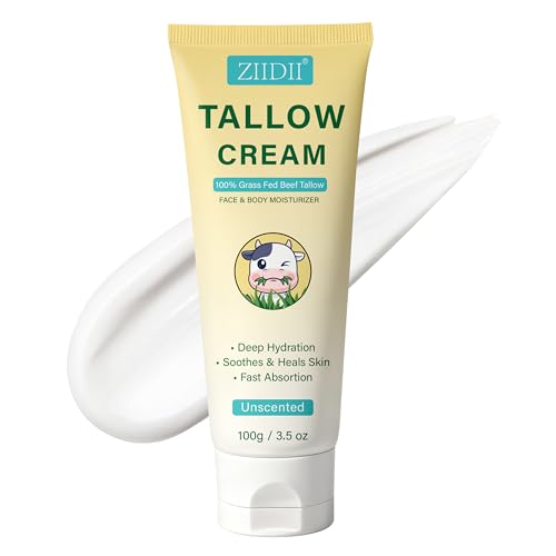 Beef Tallow for Skin, Whipped Grass Fed Beef Tallow Moisturizer, Organic Tallow Face Moisturizer Body Balm Cream, Natural Unscented Deep Nourishment for Dry Skin, 3.5oz