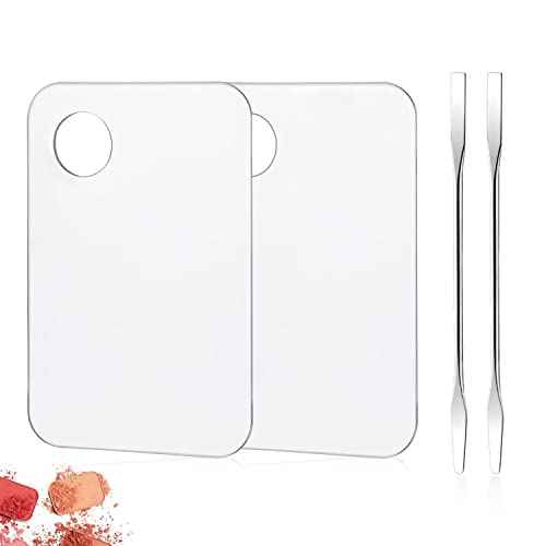 2PCS Acrylic Cosmetic Palette with 2PCS Spatula Tool,Makeup Palette Mixing Tray Apply for Foundation Eye Shadow Lipsticks Nail Art Professional Pigment Blending