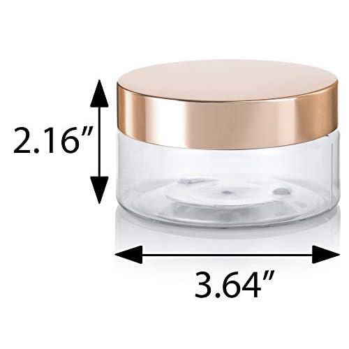 (12 Pack) 8 oz Clear Plastic Low Profile Wide Mouth Jar with Gold Metal Overshell Lid