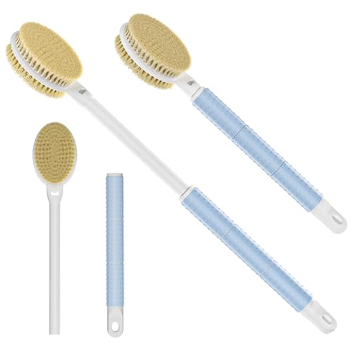 Shower Brush with Soft and Stiff Bristles,16"-24" Long Adjustable Telescopic Massage Handle,Dual-Sided Back Scrubber Bath Brush Body Exfoliator for Wet or Dry Brushing