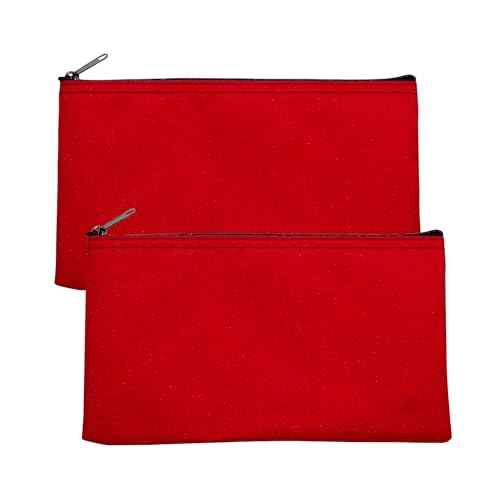 Multipack of 2 Compact Zipper Cloth Pouches, Zipper Bag, Travel Toiletry, Cosmetics, Stationary Case, 11 x 6 inches (Red)
